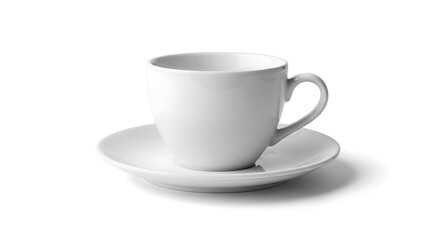 Obraz premium Elegant White Coffee Cup and Saucer Isolated on White Background