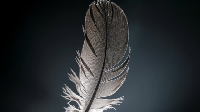Feather floats in shadowed space