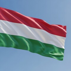 Fototapeta premium A digitally rendered image of the hungarian flag waving against a clear blue sky.