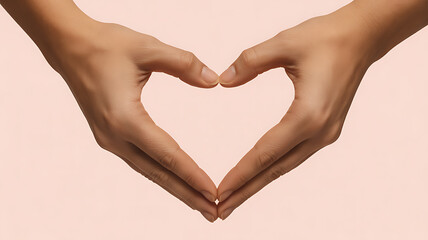 Obraz premium Two hands forming a heart shape against a soft pink background