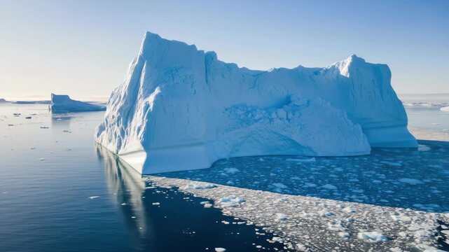 Majestic Iceberg landscape in ocean with melting ice, blue water, scenic beauty, and natural environment.