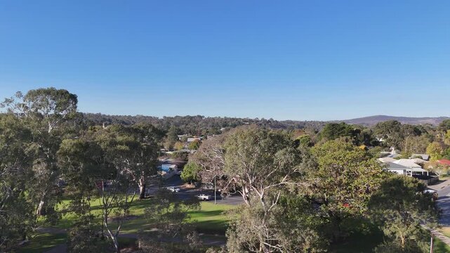 4K Aerial Drone Footage of Mount Barker City, South Australia, Featuring Town Centre, Urban Development, Local Streets, Traffics, Rolling Hills, Shops, Houses, Estates, Parkland, Green Spaces in Adela