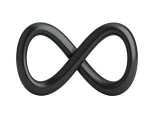 Dark infinity symbol, 3D rendered, smooth, solid black
