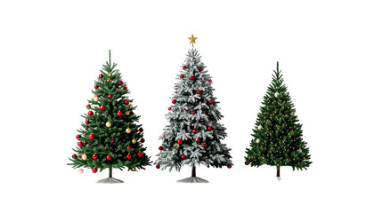 Christmas Tree Bundle with Three Festive Variations, isolated on transparent background