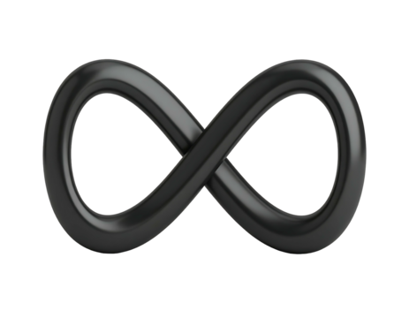 Dark infinity symbol, 3D rendered, smooth, solid black