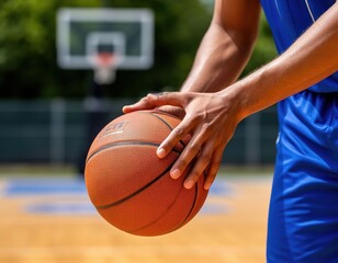 Naklejka premium basketball player holding a basketball ball in his hands against the background of the court. sports game, competition.