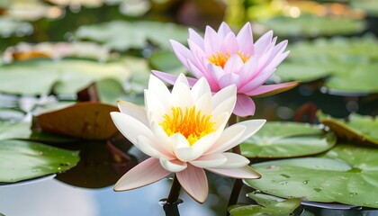 Two beautiful water lilies in a pond