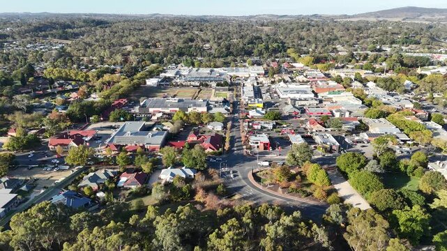 4K Aerial Drone Footage of Mount Barker City, South Australia, Featuring Town Centre, Urban Development, Local Streets, Traffics, Rolling Hills, Shops, Houses, Estates, Parkland, Green Spaces in Adela