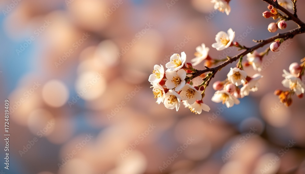 Poster delicate blossom branch with soft bokeh background