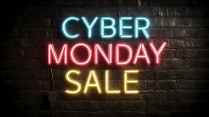 Creative neon text displaying Cyber Monday Sale in a stylish design, perfect for promotional events and online marketing strategies