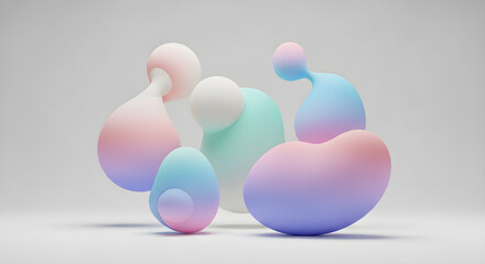 Soft Pastel Gradient 3D Abstract Metaball Shapes on a White Background