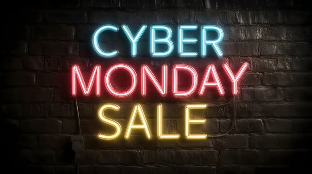 Creative neon text displaying Cyber Monday Sale in a stylish design, perfect for promotional events and online marketing strategies