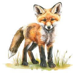 Obraz premium PNG Watercolor fox standing grass
