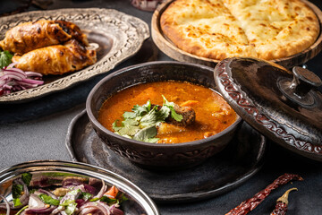 Traditional Caucasian soup with bread
