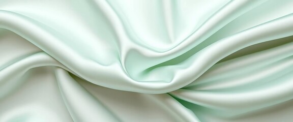 Obraz premium Luxurious pleated plush fabric, malachite green, satin sheen on white, wallpaper, malachite green