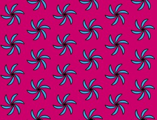 seamless pattern with blue flowers on pink background repeat style, replete image design for fabric printing, dot round flower, patter print	