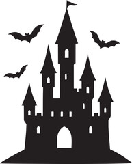 Haunted Castle Silhouette with Bats Vector – Spooky Halloween Design