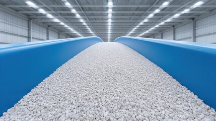 Modern recycling factory features a conveyor belt transporting processed materials in an eco-friendly environment. National Recycling Day and Week,  America Recycles Day