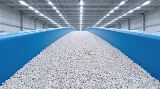 Modern recycling factory features a conveyor belt transporting processed materials in an eco-friendly environment. National Recycling Day and Week,  America Recycles Day