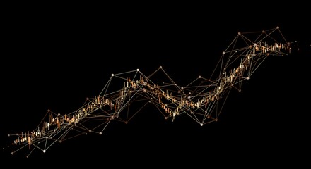 Abstract financial chart with lines and data on a black background.