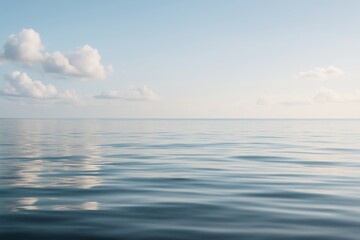 Obraz premium Calm ocean horizon under soft cloudy sky with smooth water texture and pastel tones, ideal for background, banner, or tranquil design template. Ai generative