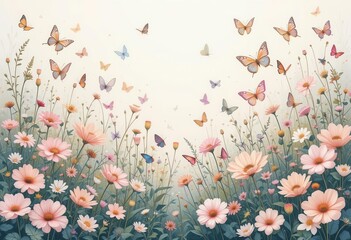 Serene Garden Illustration  Delicate Details   Dreamy Ambiance