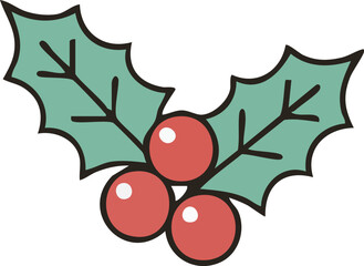 Holly branch with glossy leaves and red berries