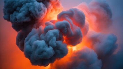 Abstract explosion of blue and orange smoke in water