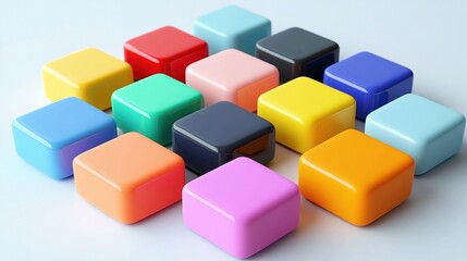 Blank Mobile App Icons in Various Colors Ã¢Â?Â" 3D Rendered UI Elements for Digital Interface