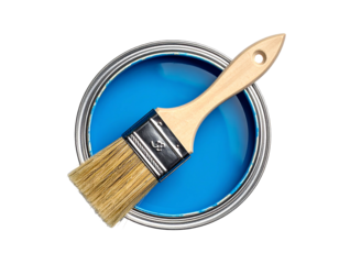 Blue paint can with paintbrush