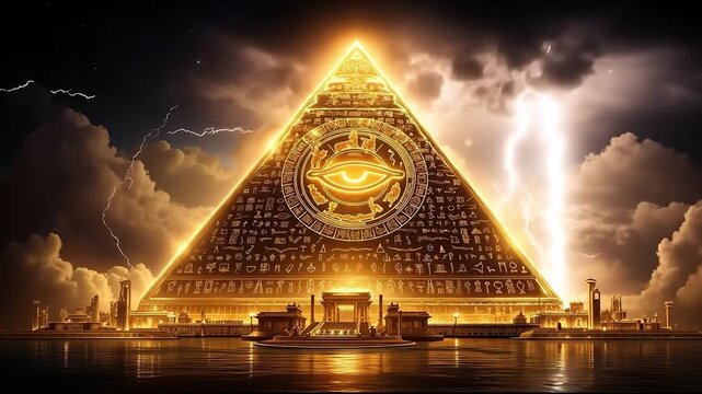 An image of an all seeing eye in the middle of a pyramid
