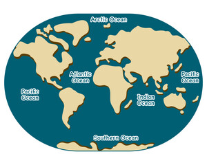 The five oceans are The Pacific, Atlantic, Indian, Southern (or Antarctic), and Arctic oceans. © R4NinN