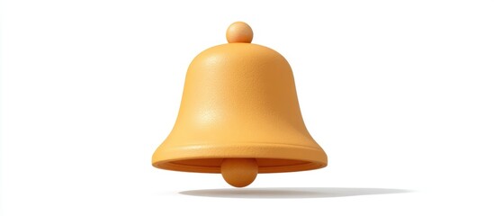 Golden bell with shadow, bell-shaped object isolated on white background