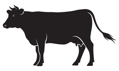 Black Cow Silhouette Illustration for Farm Animal and Dairy Design