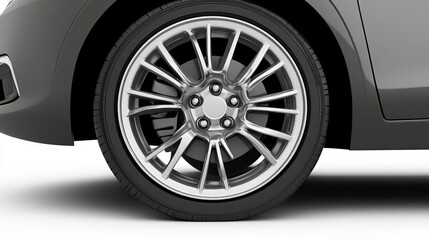 Obraz premium Sleek modern car wheel with polished alloy rim and black tire showcasing automotive luxury and design