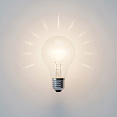 A luminous lightbulb illuminates a light gray background, radiating a sense of insight and creativity.