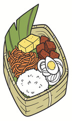 Colorful Illustration of Indonesian Nasi Lemak with Various Delicious Components
