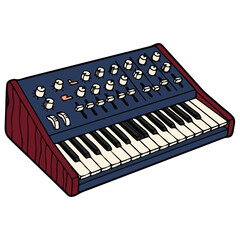 Fototapeta premium Vintage-Style Dark Blue Synthesizer Keyboard with Red Sides.