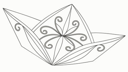 Stylized Paper Boat with Ornate Swirls and Geometric Folds Illustration