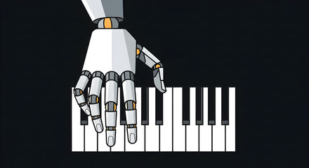 Robot playing keyboard piano. Autonomous musical AI agent orchestra playing piano during a concert vector illustration icon