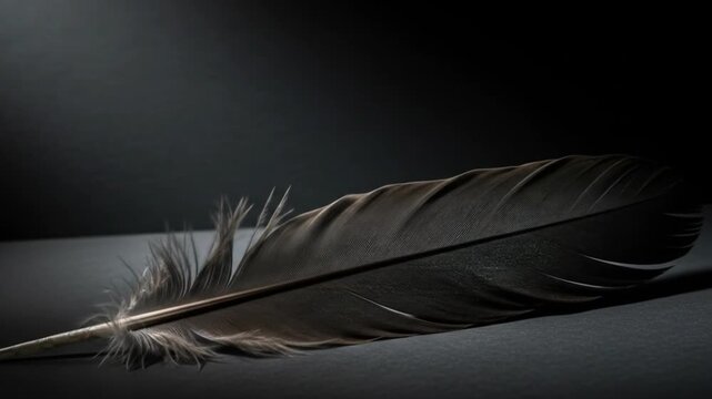 Lone feather rests in dimness