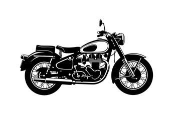 Obraz premium Monochrome illustration of a classic vintage motorcycle, capturing the iconic silhouette and powerful engine of a retro two-wheeler, perfect for nostalgic design