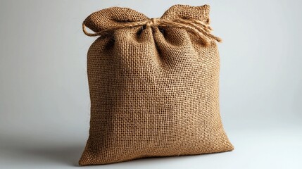 Bolsa marrÃ?Â³n de arpillera cerrada sobre fondo blanco, ideal para representaciones de naturaleza