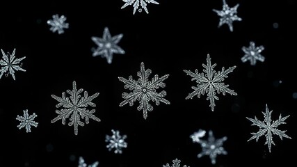 Closeup of delicate snowflakes falling against a dark background - Powered by Adobe