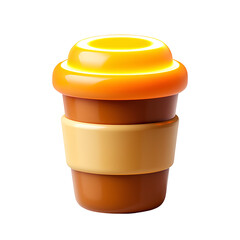 3D Coffee Cup Icon &ndash; Glossy Cartoon Style with Modern Colours for Caf&eacute;, Beverage, and Digital Branding