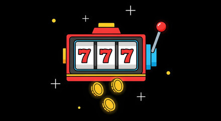 Lucky 7 slot machine game vector illustration. Lucky number big win text slot machine icon