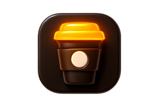 3D Coffee Cup App Icon – Glossy Minimal Design with Glowing Lid for Café, Beverage, and Digital Branding