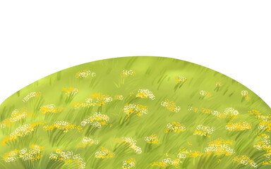 Illustration of Grassy Field with Yellow Flowers