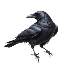 Fototapeta premium Realistic black raven illustration with glossy feathers and sharp beak on white background