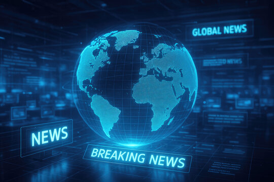 Glowing Earth Globe and News Headlines in a Futuristic Digital Environment global news breaking news - Powered by Adobe